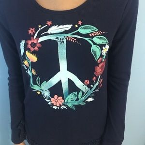 Long sleeve peace sign tee kids lace edges